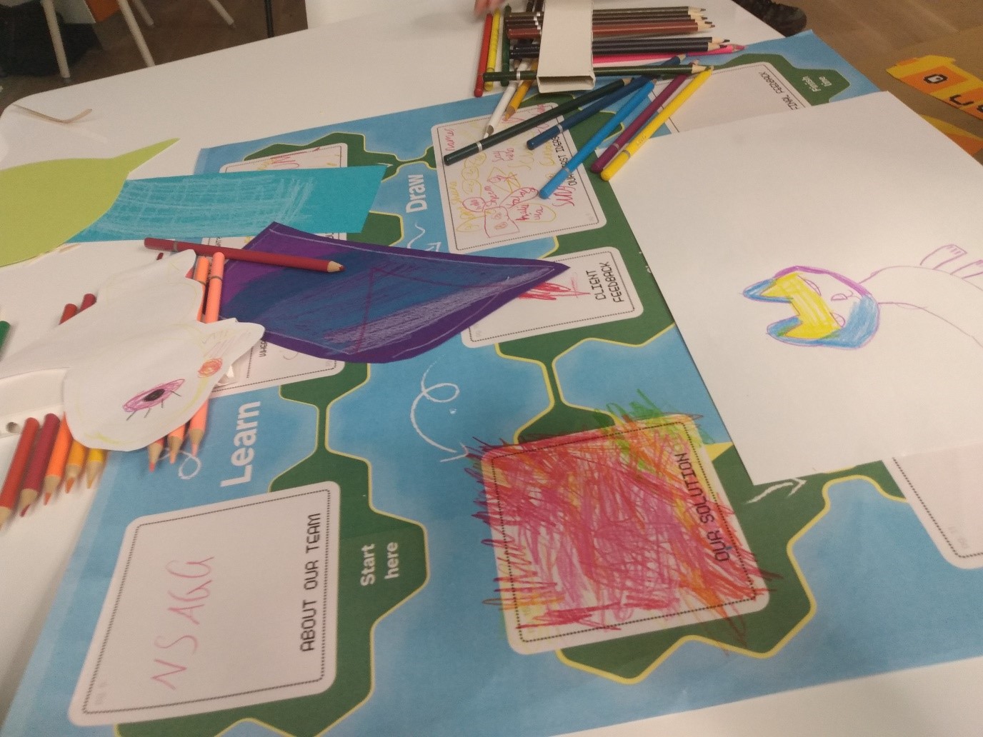 Decorative image of workshop poster and pens