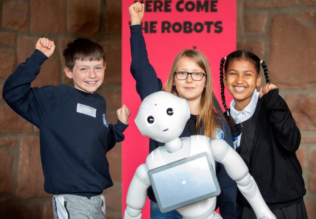 Young people with robot