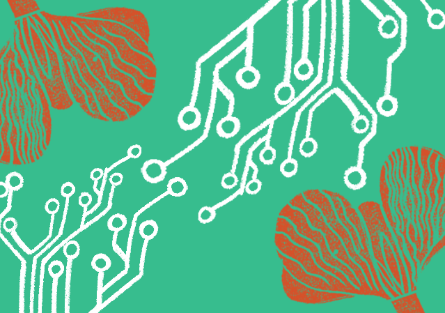 circuits on teal background