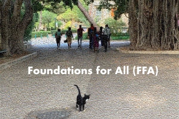 Decorative project image combining project title 'Foundations for All' with people walking along a road