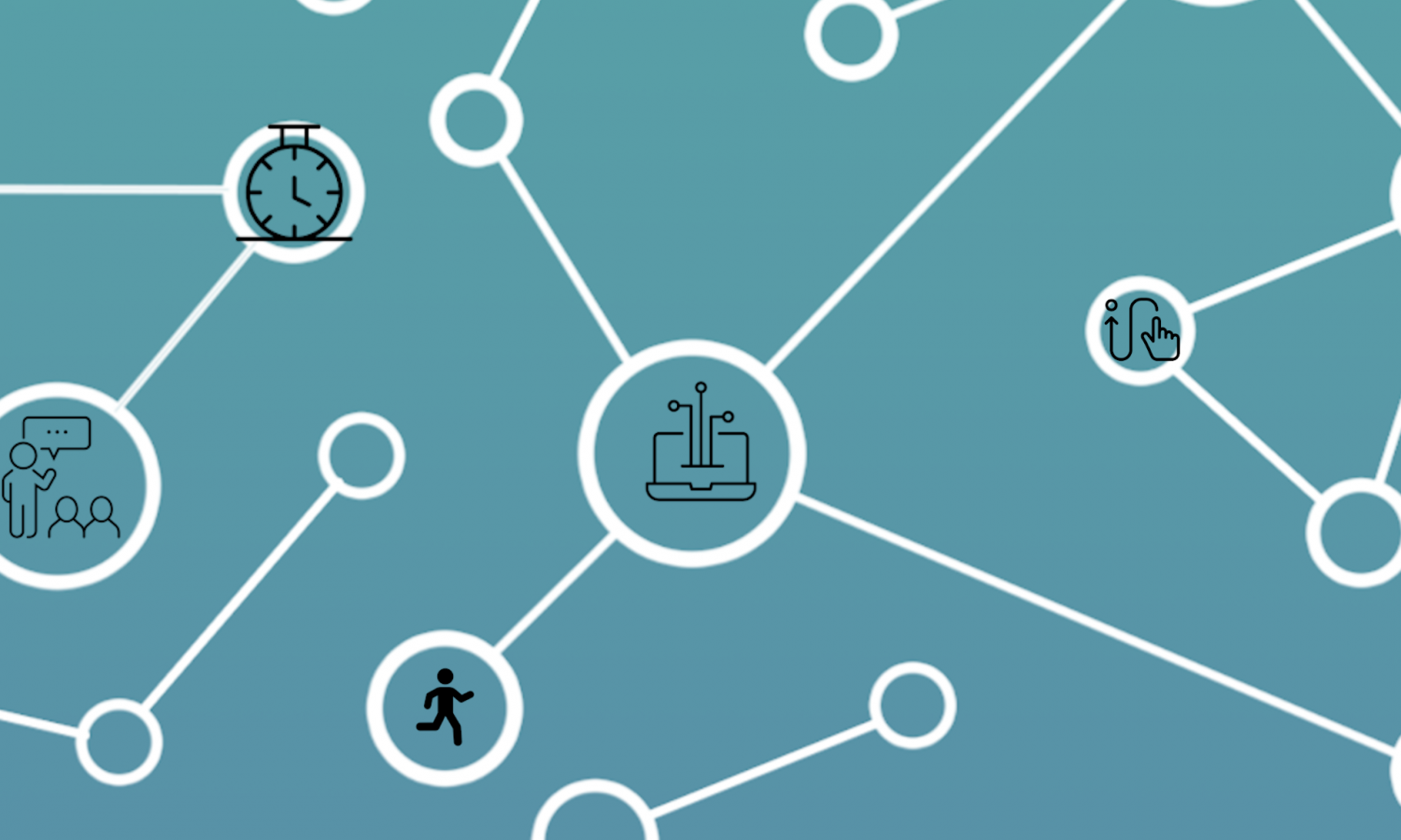 Decorative image connecting research icons across a network