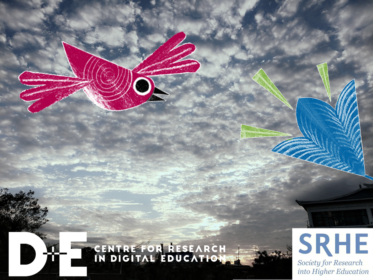sky, bird, flower, with logos