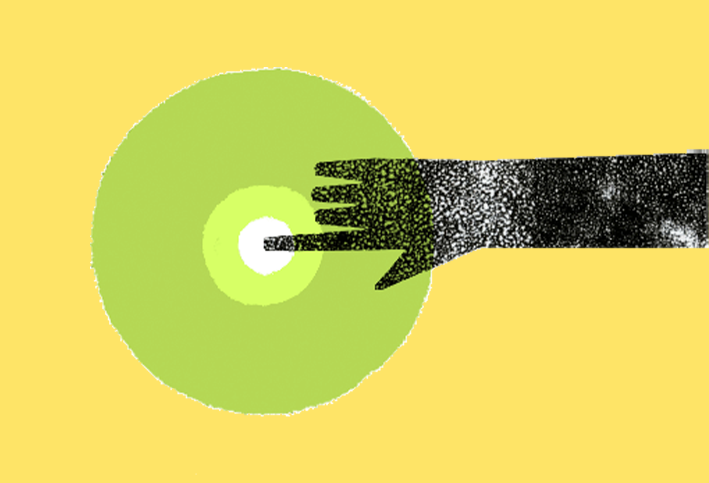 yellow background and hand pointing button