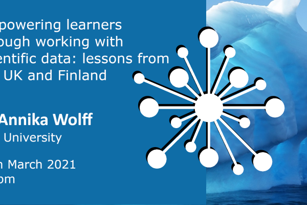 Image of glacier, data icon and seminar title text