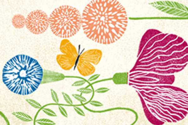 Decorative image bringing together plants and butterfly