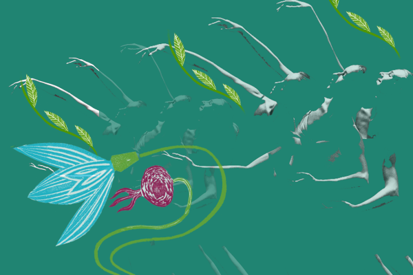 Decorative image of a dancer with flowers